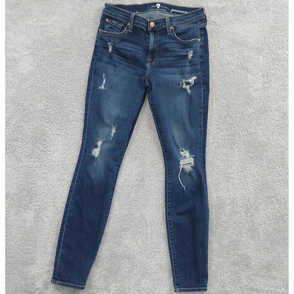 7 For All Mankind Gwenevere Jeans Women's 29 Blue‎ Distressed Skinny Denim